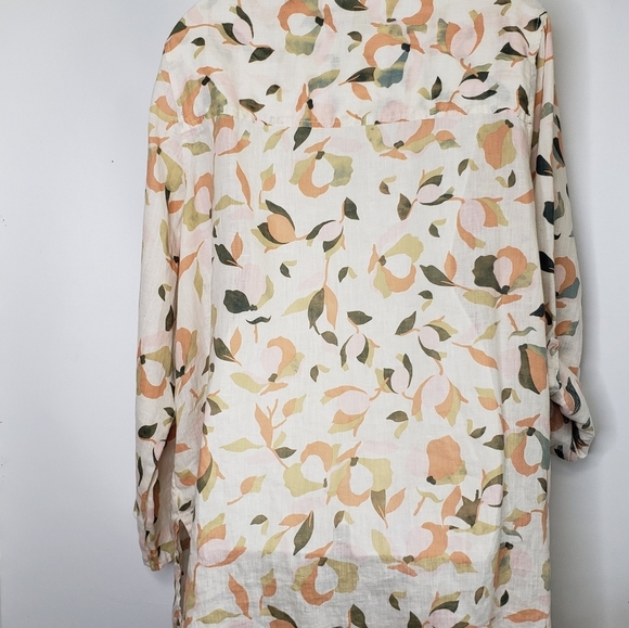 Rachel Zoe Women's Linen Blouse Size 2X Abstract Floral Roll Tab Button Front - Picture 3 of 14